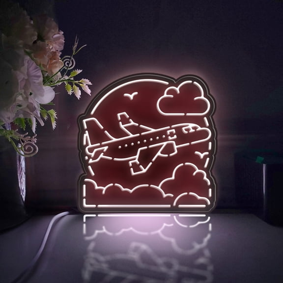 Airplane Taking Off Led Light Box, Dimmable Neon-Like Light Signs USB Power for Wall Decor Bedroom Decoration, Static Light (WxH) 16"x16"