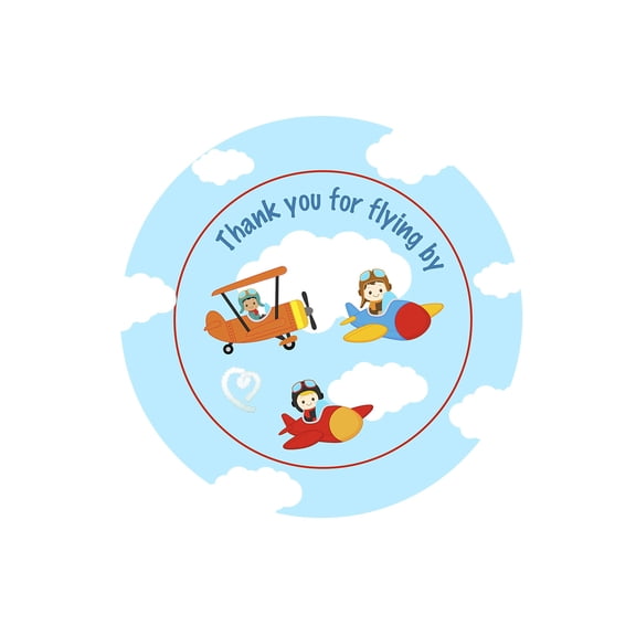Airplane Thank You Stickers 24Pcs - Aviator Birthday Decoration Party Supplies, Pilot Boys, Blue Fly Fly Away Baby Shower Themed Celebration