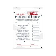 Airplane Theme Baby Shower Guess the Price Game - Exciting Guessing Activity Cards for Guests, Red and Blue D cor, Quick Play, 4x6 Inches, Durable Cardstock, Pack of 25