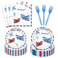 Airplane Themed Birthday Tableware Set for 24 Guests Red Blue Paper ...