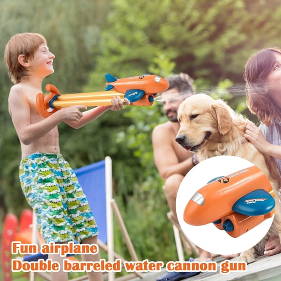 Airplane Themed Double Barrel Water Cannon, Pull-Type Long Range Soaker for Outdoor Pool Fun, Unique Summer Water Blaster for Beach Play