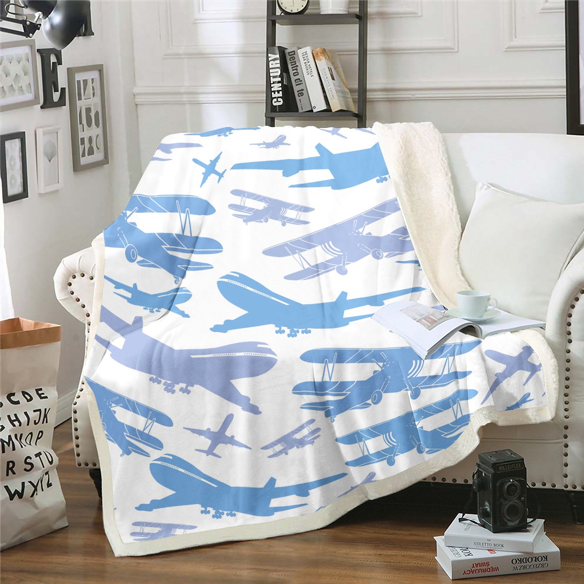 Airplane Throw Blanket Aviation Aircraft Sketch Blanket 40"x50