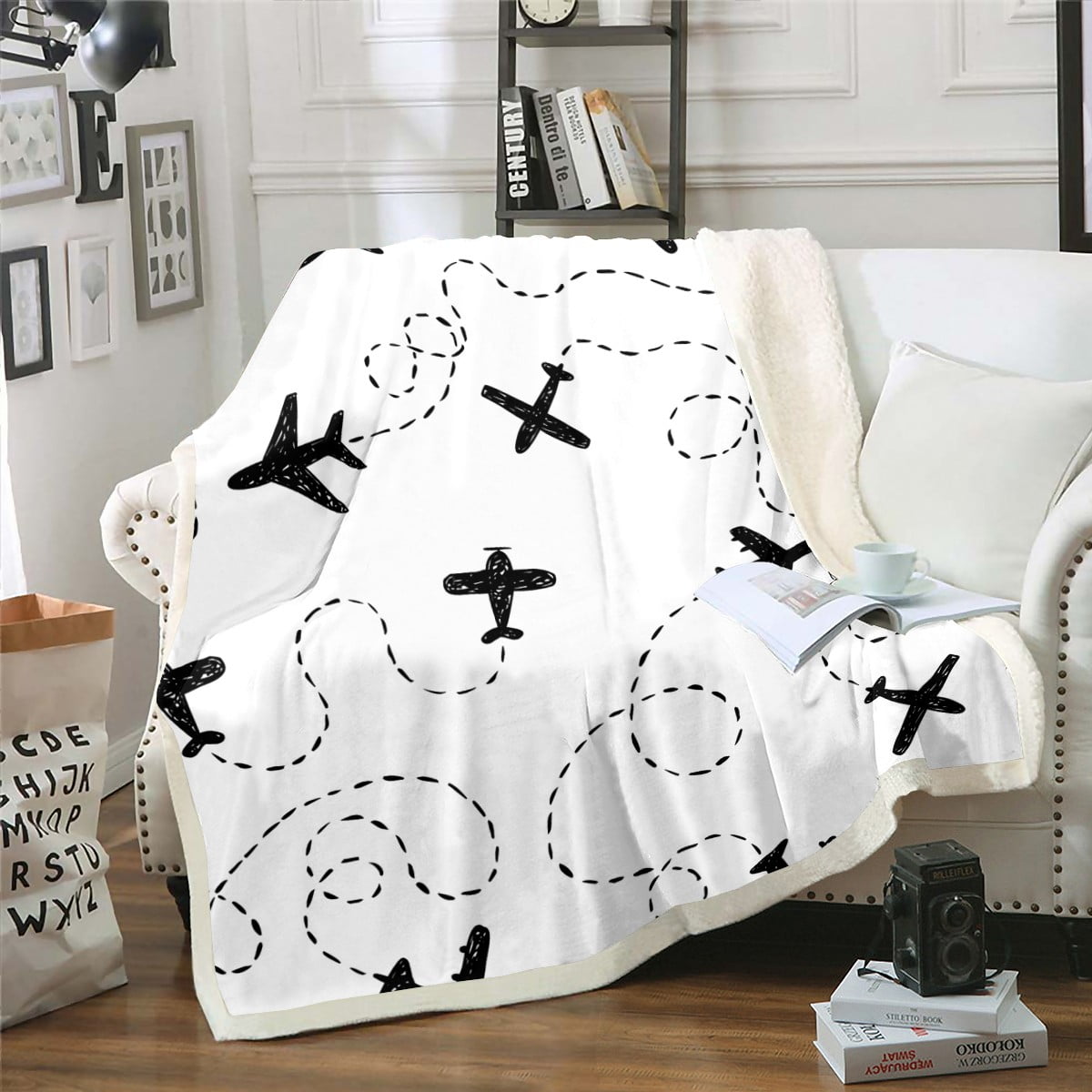 Airplane Throw Blanket Black Aviation Aircraft Blanket 30"x40",Fighter