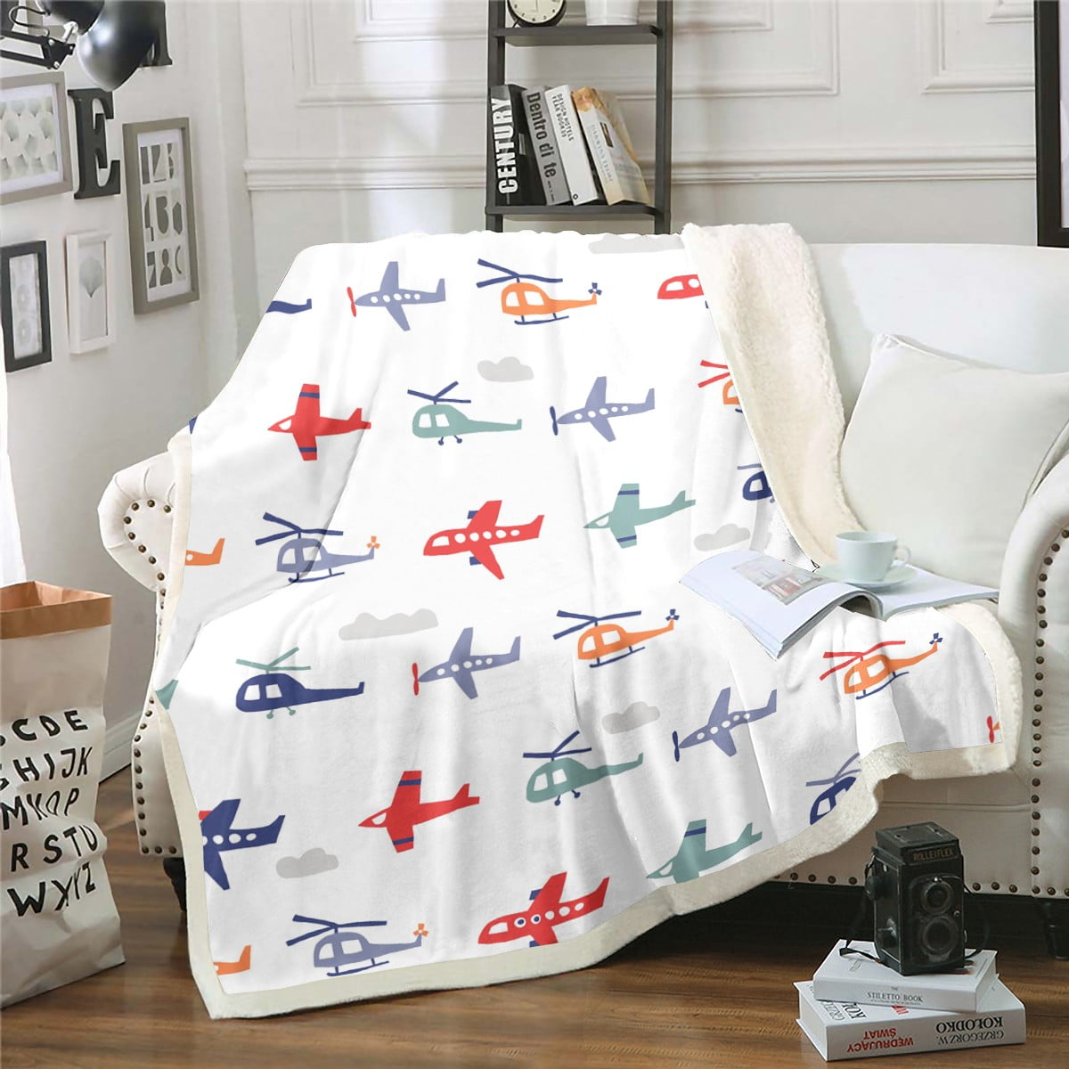 Airplane Throw Blanket Multicolor Aircraft Blanket 60"x80",Watercolor