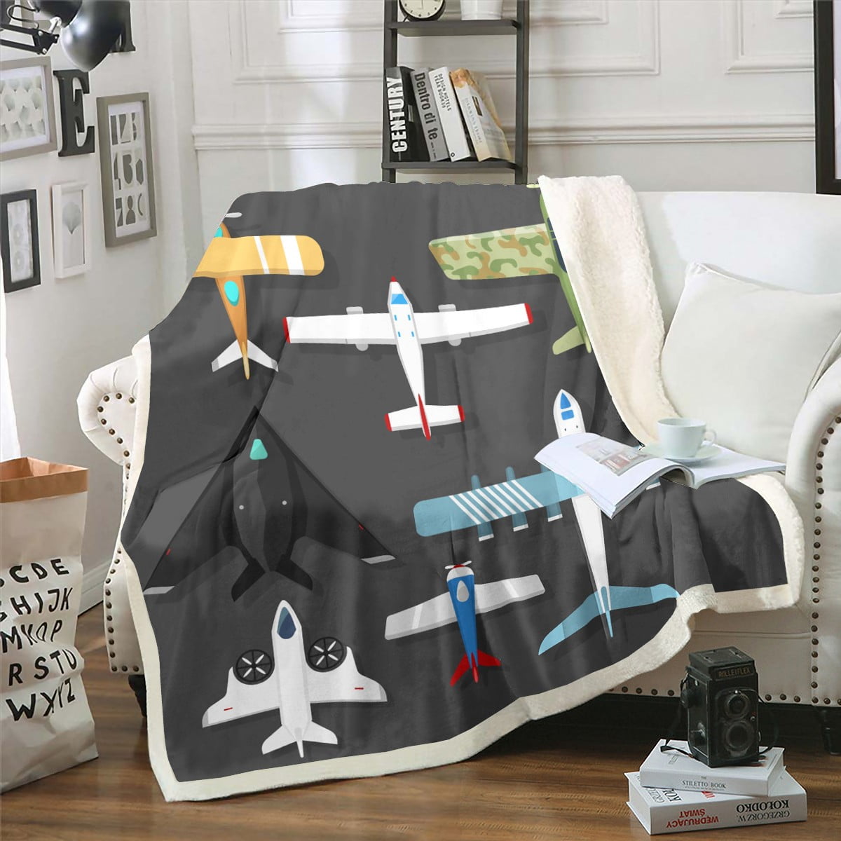Airplane Throw Blanket Vintage Aircraft Toddler Blanket 50"x60",Fighter