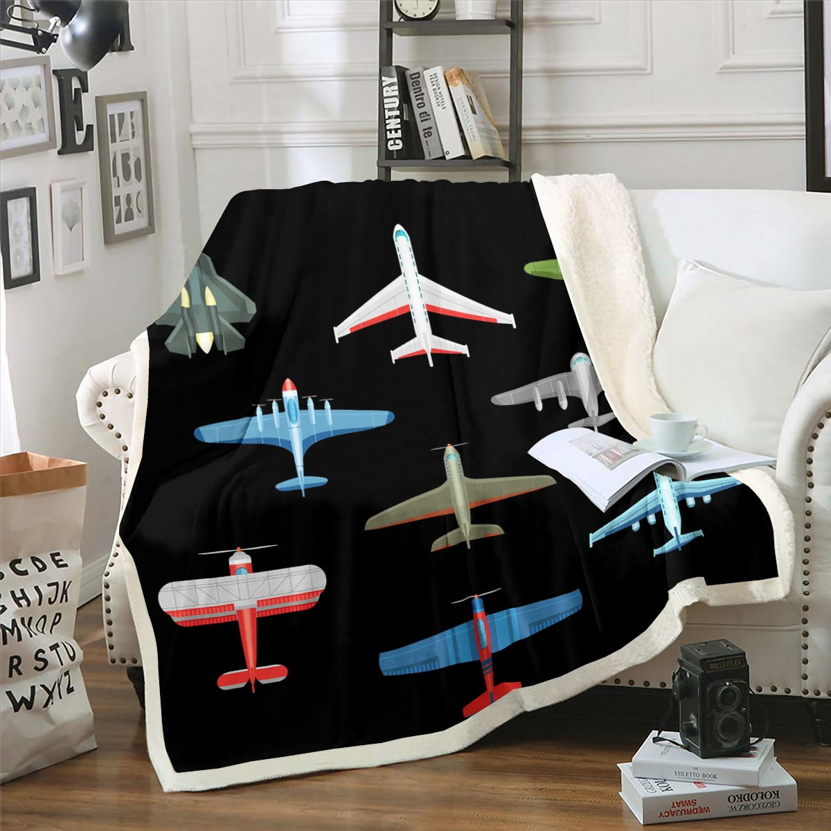 Airplane Throw Blanket Vintage Aircraft Toddler Blanket 60"x80",Fighter