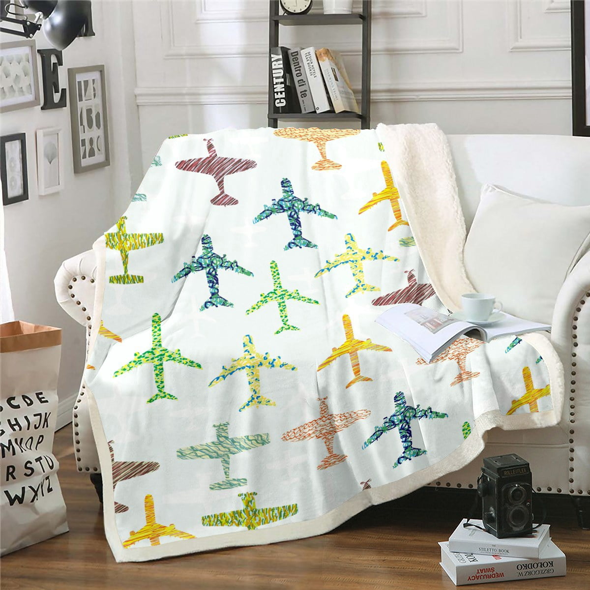 Airplane Throw Size Blanket for Kids Teens Girls,Abstract Aircraft Print Throw Blanket Cartoon ...