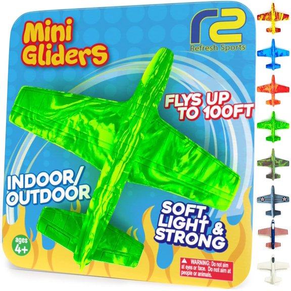 Airplane Toy Glider for All Ages for Kids Ages 3+ - Portable Lightweight Foam Glider Airplane for Kids Travel & Beach Outdoor Play (Green)