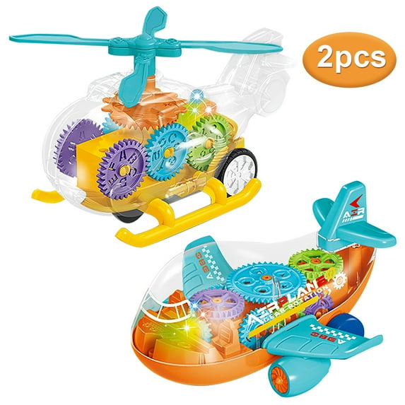 Airplane Toys for Kids Plane Toy Model ,Colorful Airplane toy,Colorful Electric Toy,Mechanical Battery Operated Race Car Toy with Visible Colored Moving Gears, Brilliant LED Light -2pcs