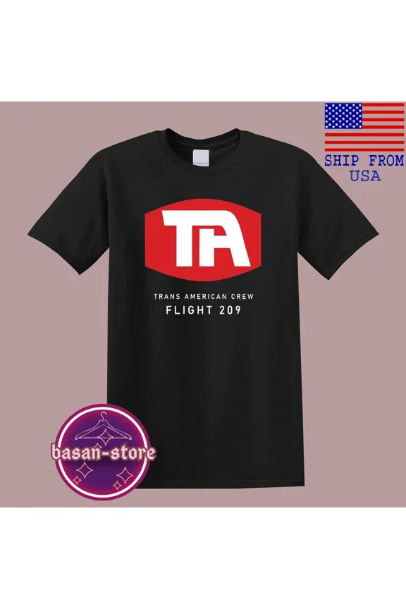 Airplane! Trans American Crew Flight 209 Men's Black T-Shirt Size S-5XL