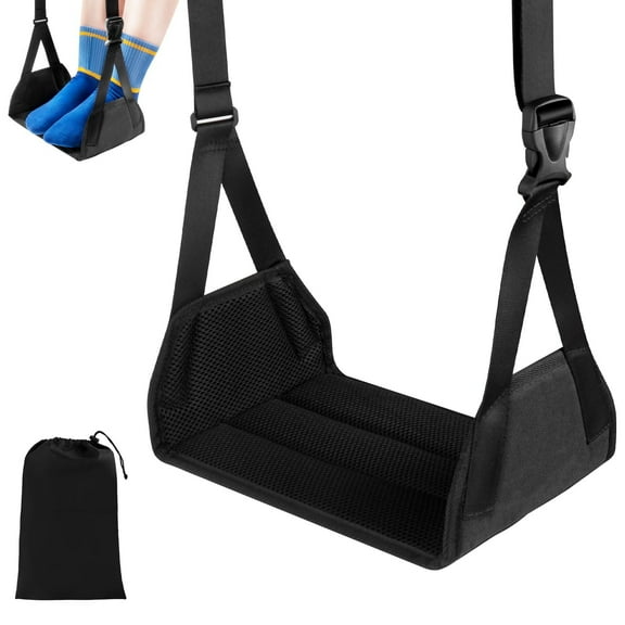 Airplane Travel Foot Hammock, No Collapse Foot Rest for Plane Travel with Extended Adjustment Strap, Portable Desk Foot Hammock with Thickened Foam, Foot Sling Travel Essentials to Relax Your Feet