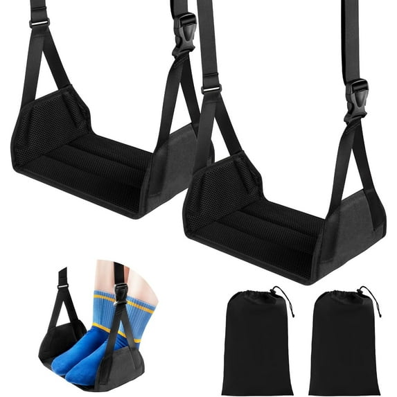 Airplane Travel Foot Hammock, No Collapse Foot Rest for Plane Travel with Extended Adjustment Strap, Portable Desk Foot Hammock with Thickened Foam, Foot Sling Travel Essentials to Relax Your Feet