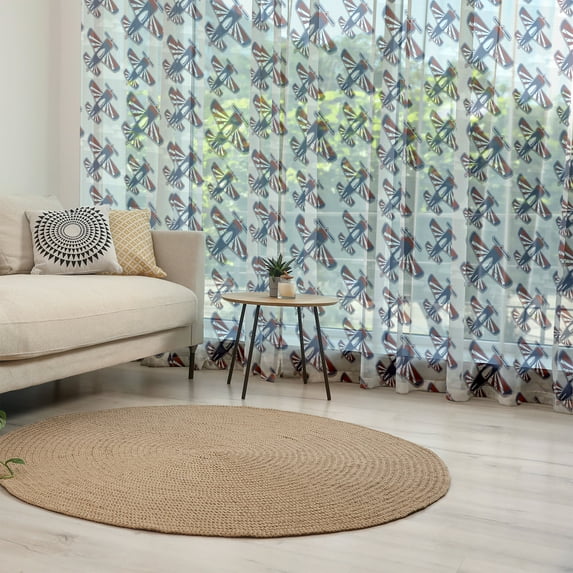 Airplane Tulle Curtains with Rod Pocket, Aviation Theme Pattern with Airships in Classical Colors Above the Clouds, Sheer Drape for Wedding Party 2 Panels, 7 Sizes, Navy Blue Red White, by Ambesonne