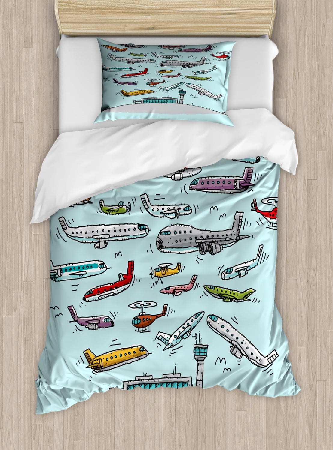 Airplane Cartoon Print Twin Duvet Cover Set