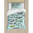 thumbnail image 1 of Airplane Twin Size Duvet Cover Set, Planes Fying in Air Aviation Love Airport Helicopters and Jets Cartoon Style Print, Decorative 2 Piece Bedding Set with 1 Pillow Sham, Multicolor, by Ambesonne, 1 of 3