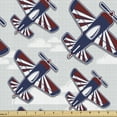 thumbnail image 1 of Ambesonne Airplane Fabric by the Yard Upholstery, Airships Above Clouds, 3 Yards, Navy Blue Red White, 1 of 4