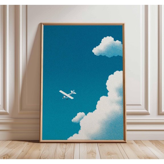 Airplane Wall Art Aviation Poster Minimalist Sky Print Retro Travel Artwork Modern Cloud W