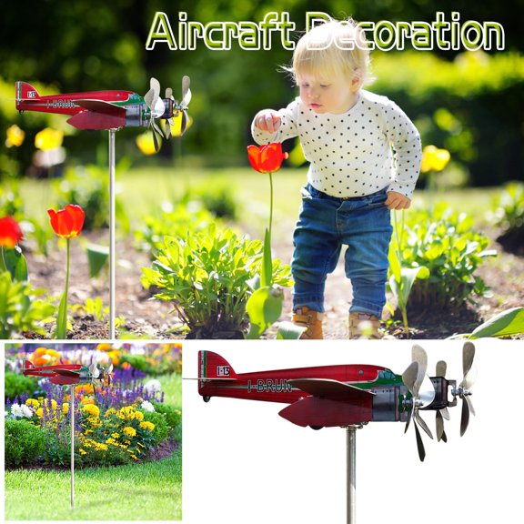 Airplane Weathervane Metal Outdoor Garden Decor | Windmill Whirligig for Yard | Aluminum Aviation Gift for Pilots & Flying Lovers | Rust Resistant | Easy Mount