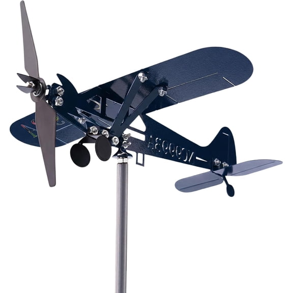 Airplane Wind Spinner: Airplane Wind Sculpture Spinner Windmills Stainless Steel Aircraft Windmill, 3D Airplane Wind Wheel Spinner, Airplane Garden Spinner for Garden Yard Patio Outdoor Decor (Blue)