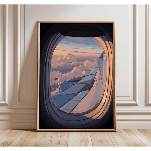 Airplane Window Sunset Poster, Unframed Paper Poster 8x10in