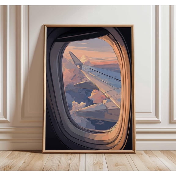 Airplane Window Sunset Poster, Unframed Paper Poster 8x10in