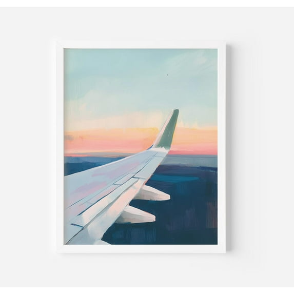 Airplane Wing Sunset Art Poster Luxury Travel Wall Decor (Art), Unframed Canvas Size 8x12 F03.1.19l1096