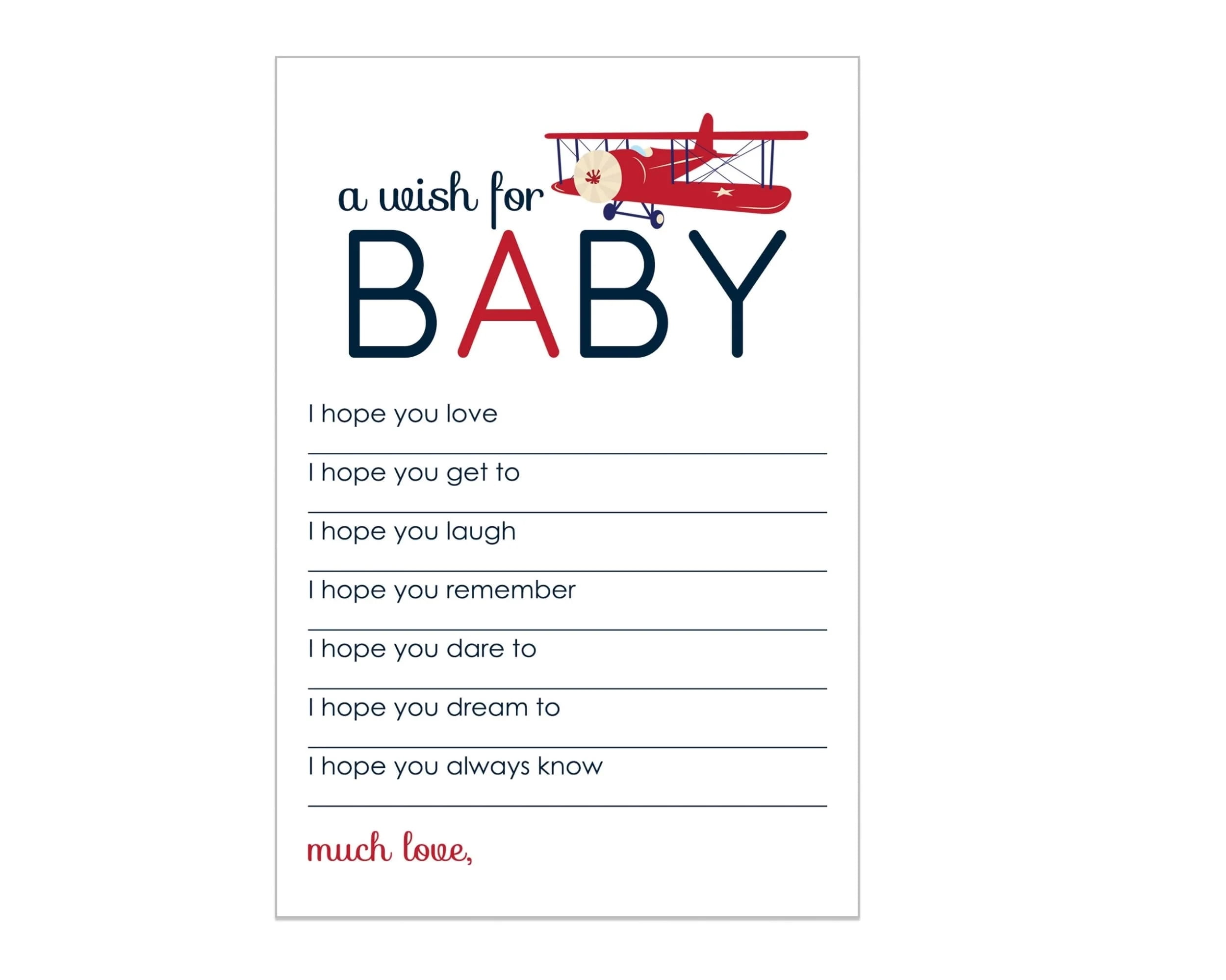 Airplane Wishes for Baby Shower Activity Pack of 20 Advice and Wish Cards Boys Wishing Well Birthday Memory Idea Sprinkle Landing Soon Event Supply Red White Blue (4x6 Size) Paper Clever Party