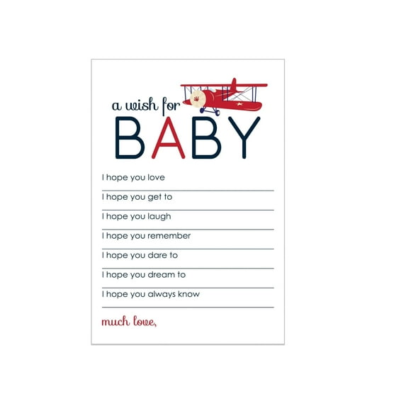 Airplane Wishes for Baby Shower Activity Pack of 20 Advice and Wish Cards Boys Wishing Well Birthday Memory Idea Sprinkle Landing Soon Event Supply Red White Blue (4x6 Size) Paper Clever Party