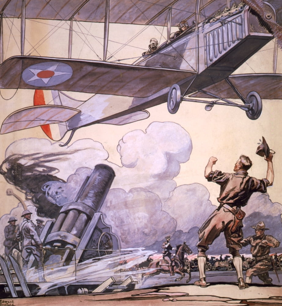 Airplane artillery gun & solders 1917 Canvas Art - Edward Penfield (24 x 36)
