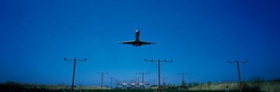 Airplane landing Philadelphia International Airport PA USA Canvas Art - Panoramic Images (36 x 12)