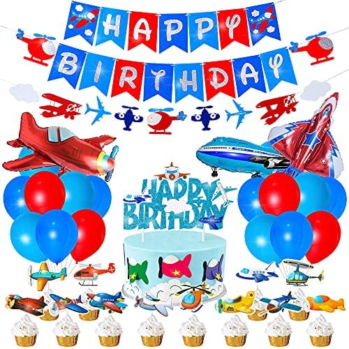 25 Pcs Aviator Photo Booth Props - Airplane, Pilot, Hot Air Balloon Sticks For Flight Themed Party