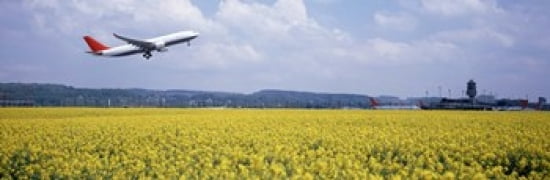 Airplane taking off Zurich Airport Kloten Zurich Switzerland Canvas Art - Panoramic Images (36 x 12)