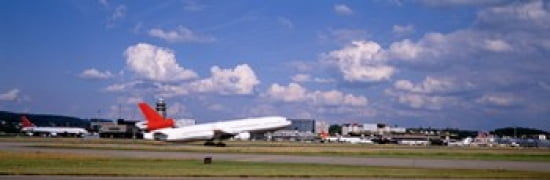 Airplane taking off Zurich Airport Kloten Zurich Switzerland Canvas Art - Panoramic Images (36 x 12)