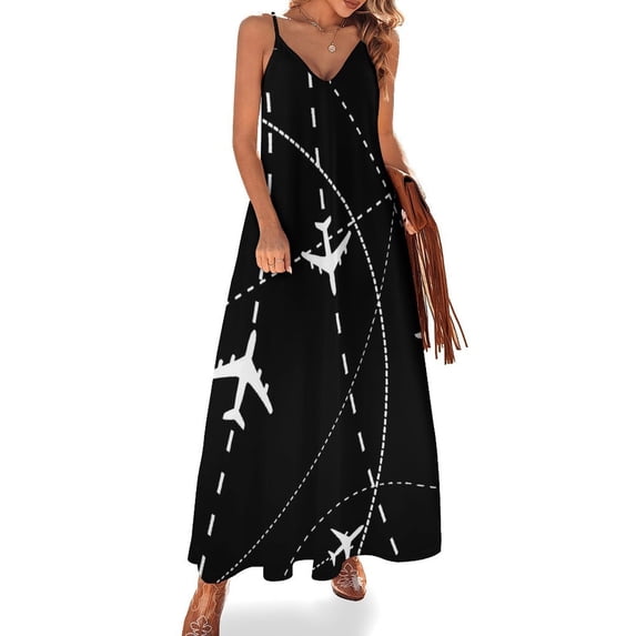 Airplanes Background with Trajectory Sleeveless Dress Loose Women's Dress Dresses Luxury Evening Dresses