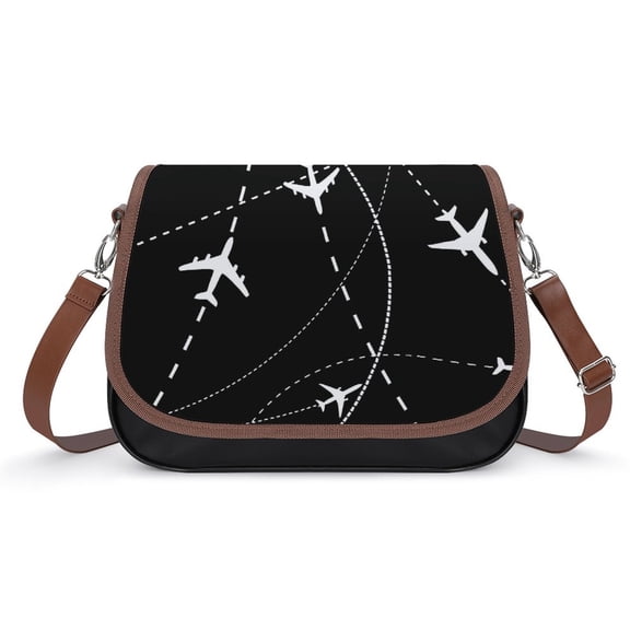 Airplanes Background with Trajectory Vintage Crossbody Bag for Women Medium Leather Hobo Bags Shoulder Bag Classic City Leather Satchels