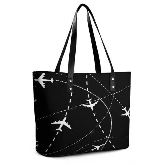 Airplanes Background with Trajectory Woman Leather Handbags Large Tote Bag Fashion Portable Handbags With Zipper