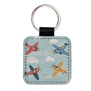 Airplanes Cute Cartoon Faux Leather Square Keychain