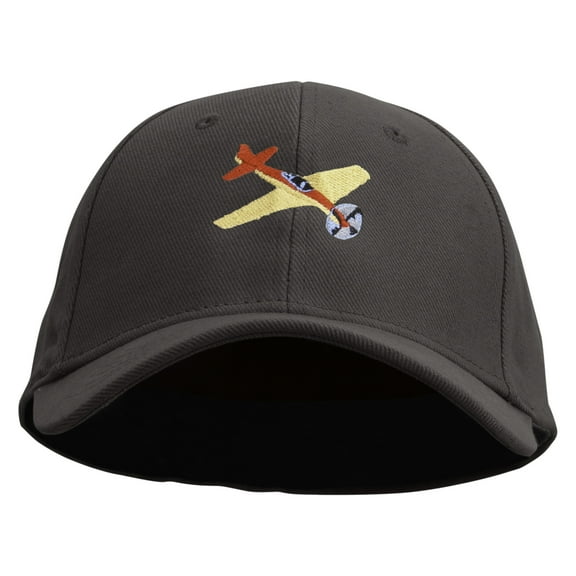Airplanes Embroidered Stretch Heavy Weight Brushed Cotton Fitted Cap - Charcoal L-XL