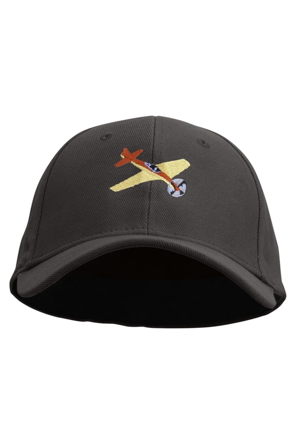 Airplanes Embroidered Stretch Heavy Weight Brushed Cotton Fitted Cap - Charcoal L-XL