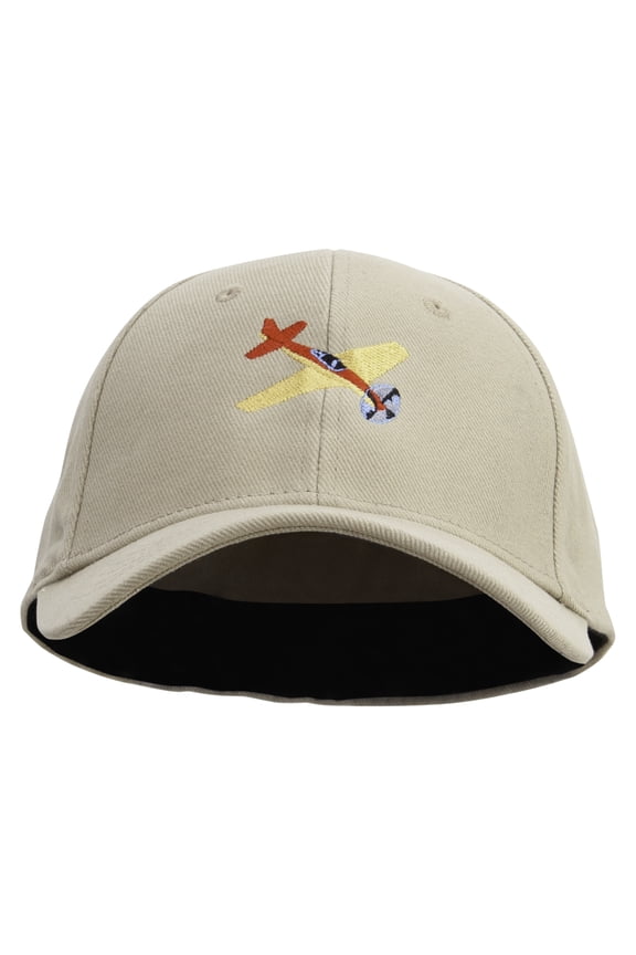 Airplanes Embroidered Stretch Heavy Weight Brushed Cotton Fitted Cap - Khaki S-M