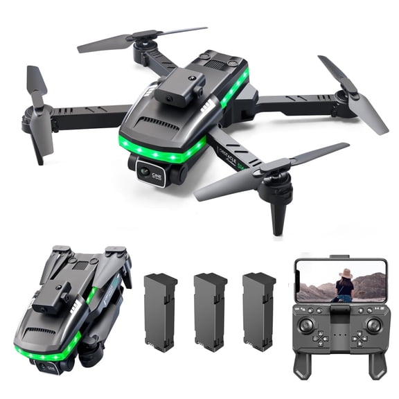 Airplanes RC Drones,HD Dual Camera , 2.4G WIFI ,FPV Colorful Lighting , 360 Obstacle Avoidance, Folding Quadcopter Remote Control Aircraft Toy, 3 Battery