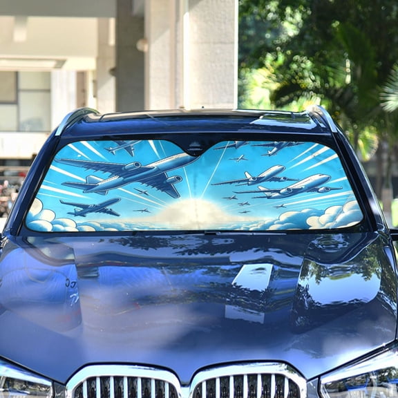 Airplanes in Sky Automotive Front Car Windshield Sun Shade Reflector Foldable for Front Fit for Cars Truck SUVs