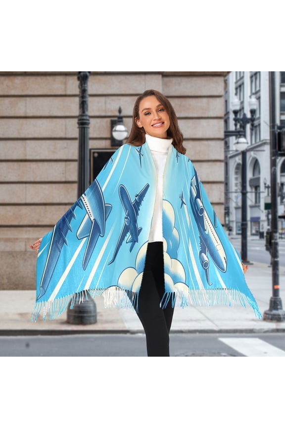 Airplanes in Sky Winter Scarf for Women Fashion Warm Long Soft Blanket Scarves Gifts