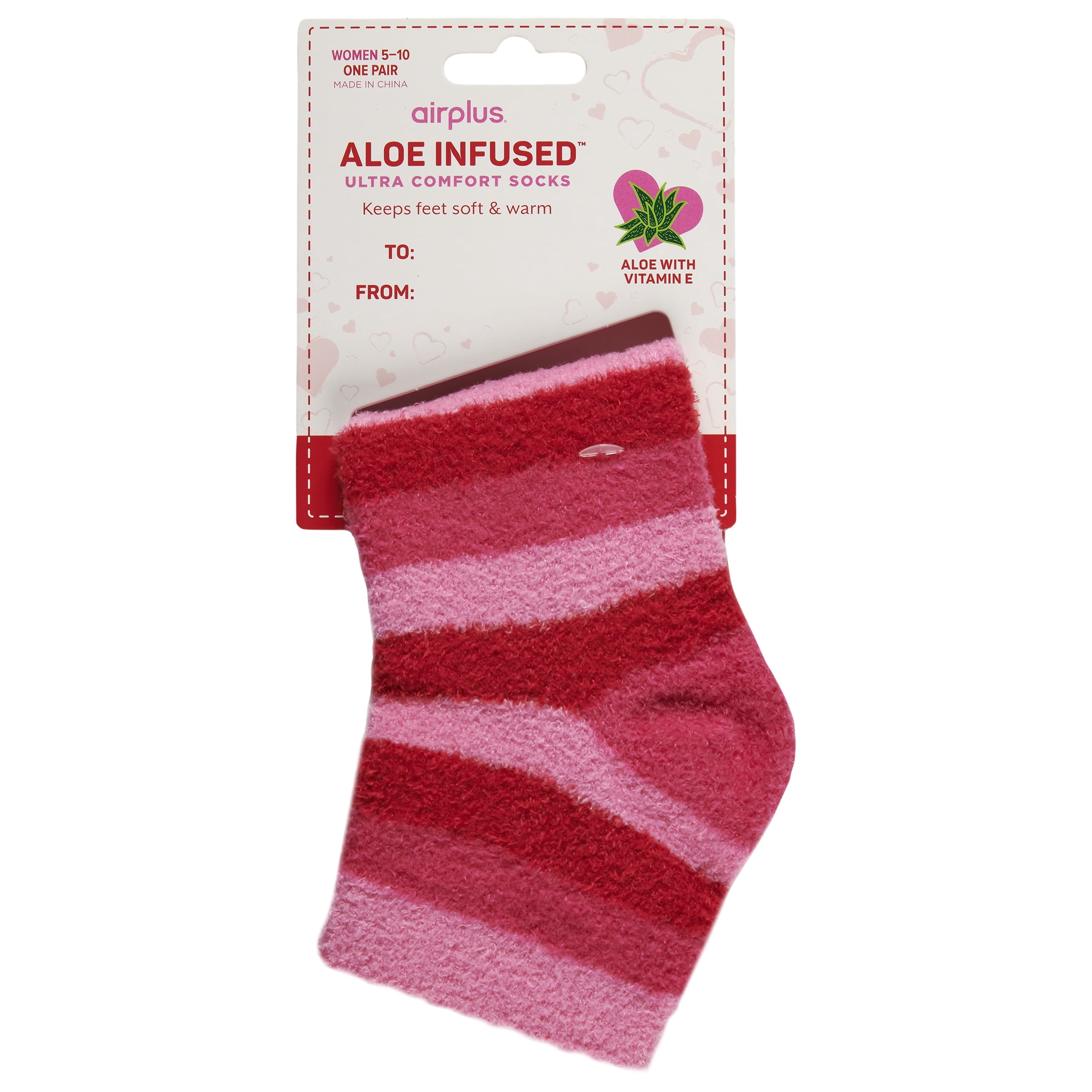 Airplus Aloe Infused Quarter Socks, Pink Stripes, Women's Medium 5-10