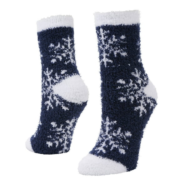 Airplus Aloe Infused Spa Crew Socks, Navy/White Snowflake, Women's Size 5-10
