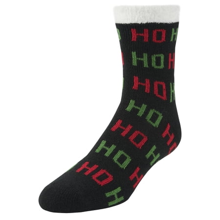 Airplus Dual Layer Holiday Crew Sock, Men's Black Ho Ho Ho Large 1Pair, 8-12.5