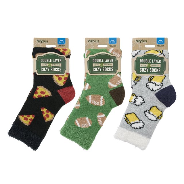 Airplus Holiday 3 Pack of Dual Layer Cozy Cabin Socks for Men Size 812