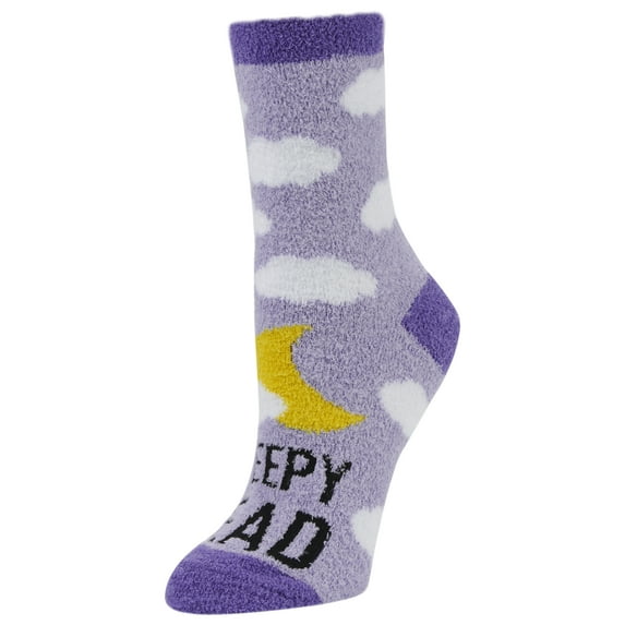 Airplus Holiday Aloe Infused Crew Socks, Purple Sleepy Head, Women's 5-10.