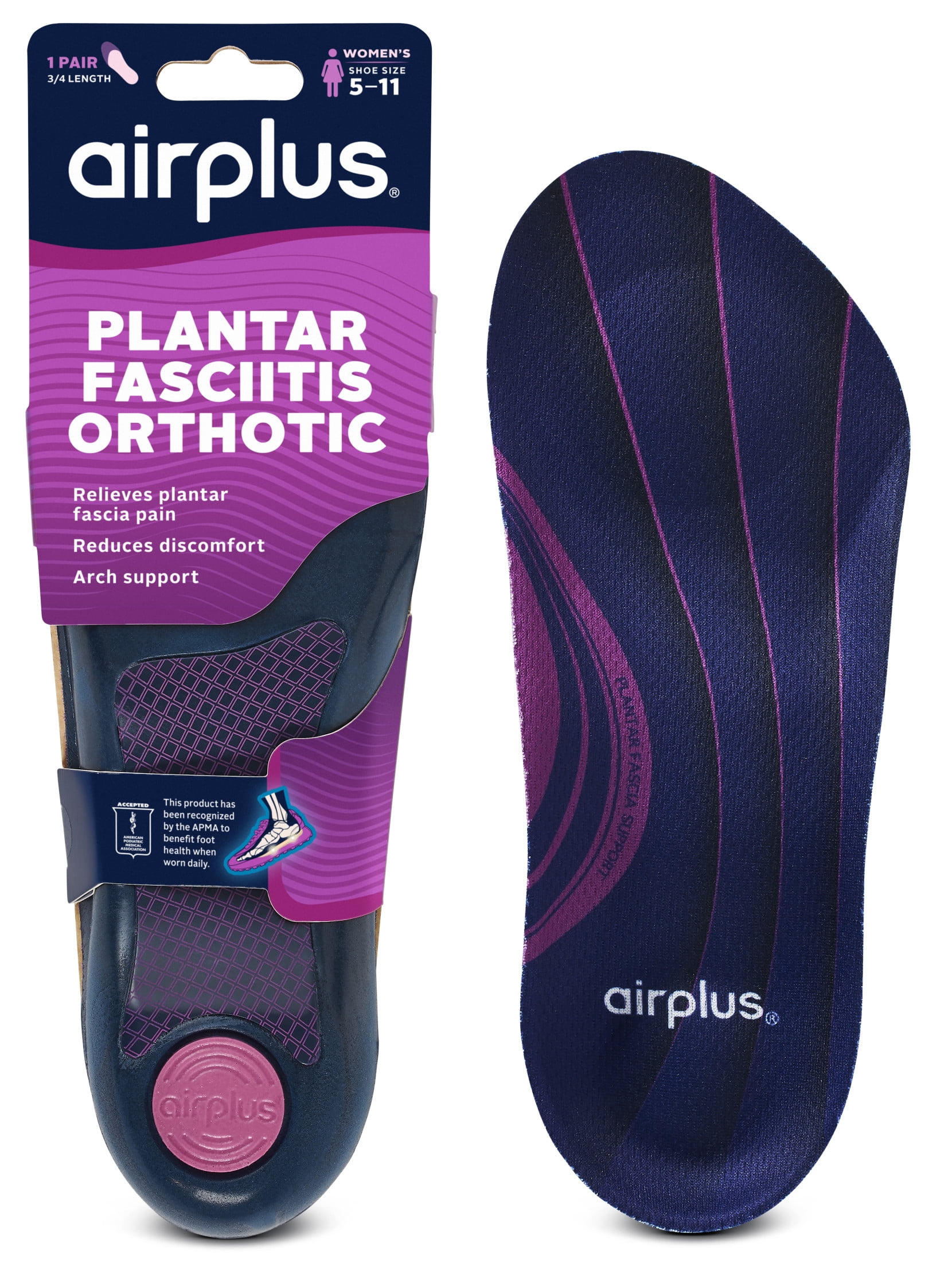 Airplus Plantar Fasciitis Orthotic 3/4 Insole Womens 5-11 Women's