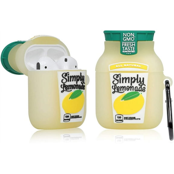 for Airpod 2/1 Case - Yellow Lemonade, Food Design Cute 3D Cartoon Funny Kawaii for Airpods 1st 2nd Soft Silicone Cover Fashion Cool Fun Stylish Air Pods Cases for Girls Women Boys Girly Teen